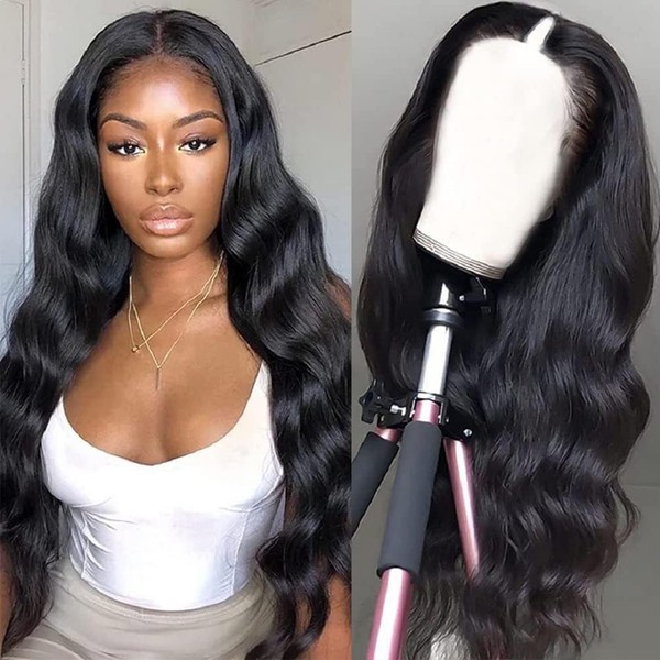 V Part Wig Real Hair Wig Body Wave Wig Human Hair Upgrade U Part Wig Human Hair No Lace Wear and Go Glueless Wigs Human Hair 150% Density Wig Women's Real Hair 18 Inches (45 cm)