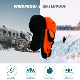 Alkaidstar Fur Winter Trapper Hat,100% Rabbit Fur Aviator Ski Trapper Trooper Pilot Hat,Snow Eskimo Hat with Ear Flaps for Men & Women