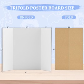 AKONEGE 4 Pack 36" x 48" Trifold Poster Board for Presentation, White Corrugated Cardboard Large Tri Fold Poster Board for Science Fair, Office & School Projects, Photo Displays, Exhibitions Event