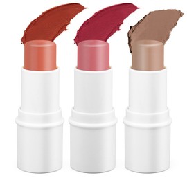3 Colors Multi Stick Makeup 3 in 1 Versatile Cream Blush Stick Highlighter Stick Waterproof Long Lasting Cream Contour Stick Face Makeup Stick for Cheeks Eyes Lips Cruelty-Free(Color A)