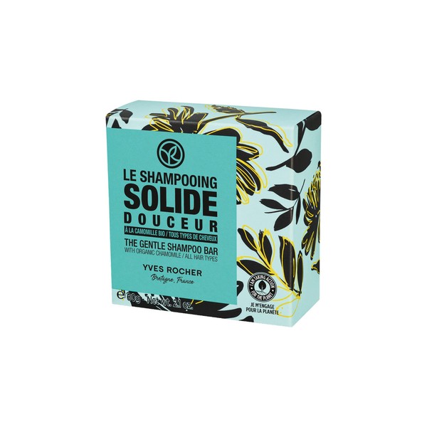 Yves Rocher The Gentle Solid Shampoo Bar Chamomile for All Hair Types, Botanicals ingredients soothing and gentle 60g Ethic Eco-Friendly and 100% compostable Vegan Organic Zero Waste Plastic free (The Gentle)