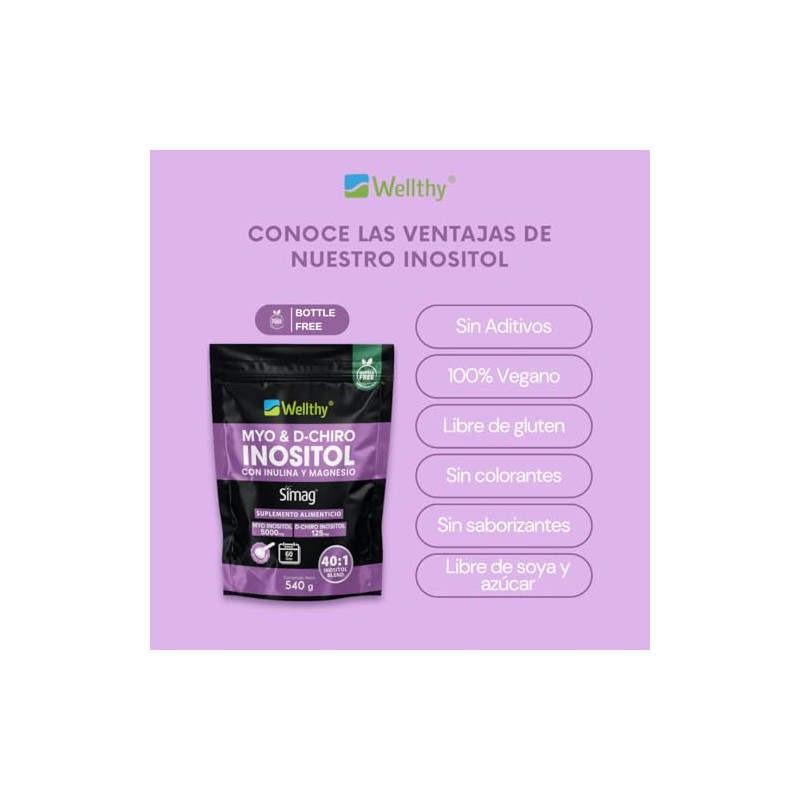 Wellthy Myo Chiro Inositol Polvo 540g Inulina Magnesio Marino Mezcla