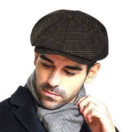 Men’s Vintage Newsboy Gatsby Hat Blend Wool Flat Ivy Cabbie Autumn Winter Cap Boyfriend Gift (M) Coffee Plaid