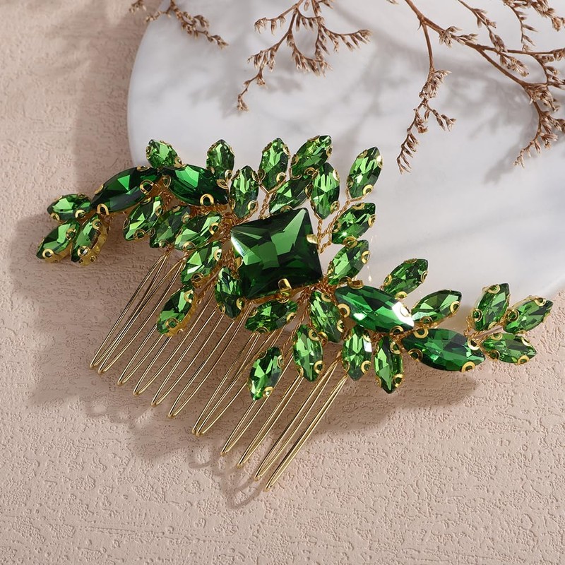 Lenjicons Square Rhinestone Hair Comb Silver Gold Rhinestone Wedding Headpiece