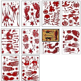 Vhger Pack of 10 Haunt Window Pictures, Giant Bloody Handprints, Zombie Silhouettes, Scary Window Treatment, Wall Decor, Door Covers
