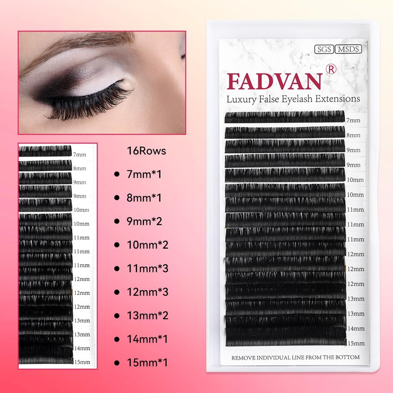 FADVAN Individual Eyelash Extensions 0.15 C Curl 7-15 mm Blending