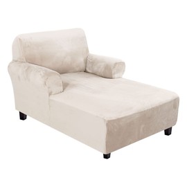 H.VERSAILTEX Velvet Chaise Lounge Cover High Stretch Chaise Chair Cover for Living Room Soft Chaise Slipcovers with Arms Luxury Velvet Chaise Lounge Dog Covers, Machine Washable, Ivory