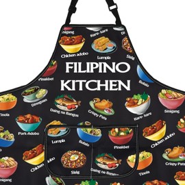 PXTIDY Filipino Food Cooking Apron Filipino Cuisine Gift Philippines Vacation Gift Philippines Kitchen Apron With Pockets (FILIPINO A)
