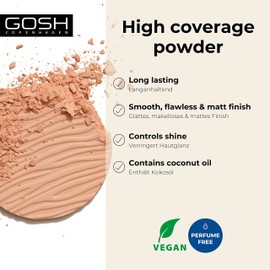 GOSH Dextreme High Coverage Powder, Vegan Powder for All Skin Types, Mattifying & Long-Lasting for a Flawless Complexion, No Mask Effect, Conceals Impurities, 006 Honey