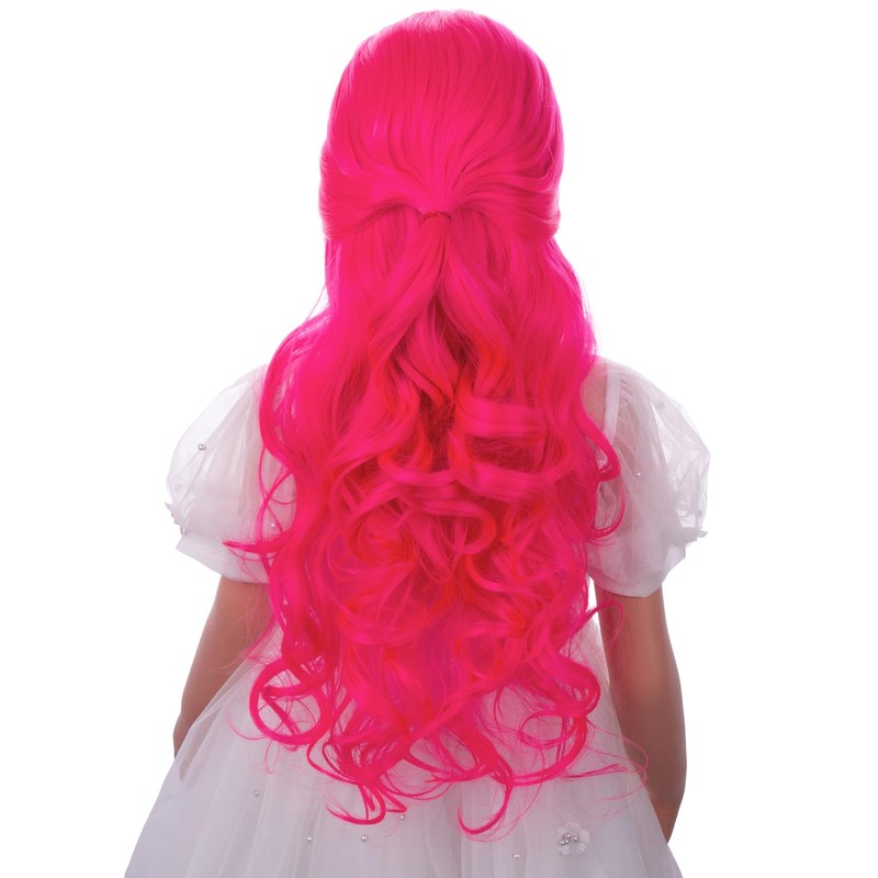 Kids Hot Pink Wig Girls Long Pink Curly Wigs with
