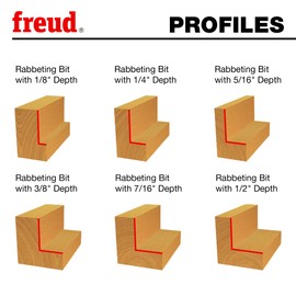 Freud Rabbeting Bit Set with Bearings - Ideal for Joinery, Furniture & Cabinet Making, Carpentry - 1/4" Shank, 16,000 Max RPM - 32-504