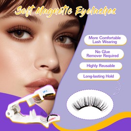 LZM Upgrade Magnetic Eyelashes with Applicator Reusable Soft Magnetic Eyelashes No Glue Needed Natural Look Lashes Wear and Remove