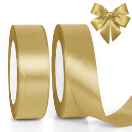 GXFCING Gold Gift Ribbon 25 mm Wide, 46 Metres Satin Ribbon Ribbon Golden Ribbon for Gift Wrapping, Crafts, Christmas, Birthday, Christening, Wedding