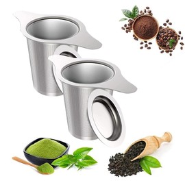 2 Pack Stainless Steel Loose Leaf Tea Infuser - Fine Mesh Premium Tea Strainer for Loose Tea, Reusable and Easy to Clean for, Cups to Steep Loose Leaf Tea and Coffee, Dishwasher Safe & Easy Clean
