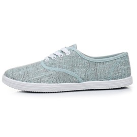 VenusCelia - Tenis con cordones para mujer, Lino Aqua, 24.5 cm