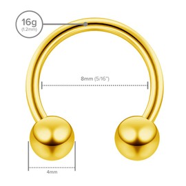 2pc 1.2mm 16g Surgical Stainless Steel Horseshoe Bar Hoop 4mm Ball Circular Barbells Earrings Cartilage Helix Septum Nose Lip Rings - 8mm