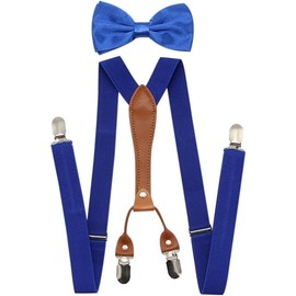 FATASH Kids Elastic Braces & Bow Tie Set | Adjustable Leather-Backed Suspenders Y-Shape Clip-on Toddler | Children's Waistcoat Accessory | Suitable for Boys & Girls Ages Up to 8 Years - Royal Blue