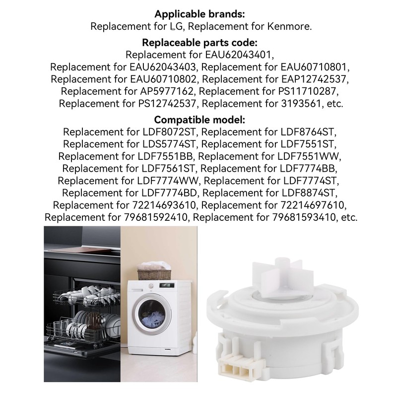 Emptty Dishwasher Drain Pump Motor Replacement for Kenmore LG EAU62043403