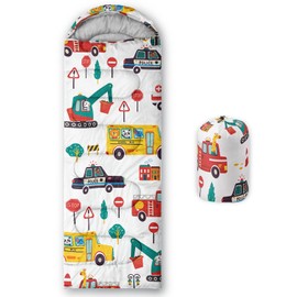 Sleeping Bags for Adults Kids,Backpacking Camping Sleeping Bag for Girls Boys Lightweight Waterproof Cold/Warm Weather Sleeping Bag for All Season (Build Car, Single -31.5x90.5)