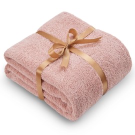 NEWCOSPLAY Knitted Pink Blanket Super Soft Plush Throw for Couch Fuzzy Fluffy Microfiber Lightweight Blanket for Bed Sofa All Season Use (Pink, Throw(50"x60"))