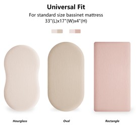 MairMore Muslin Bassinet Sheets for Baby Neutral, Soft Breathable Cotton Fitted Sheets for Oval, Rectangle, Hourglass Bassinet Mattress/Pad - 2 Pack (Ivory& Ash)