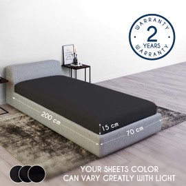 Dreamzie - Fitted Sheet 70x190/200-100% Jersey Cotton Oeko Tex Certified - Black - Bed linen