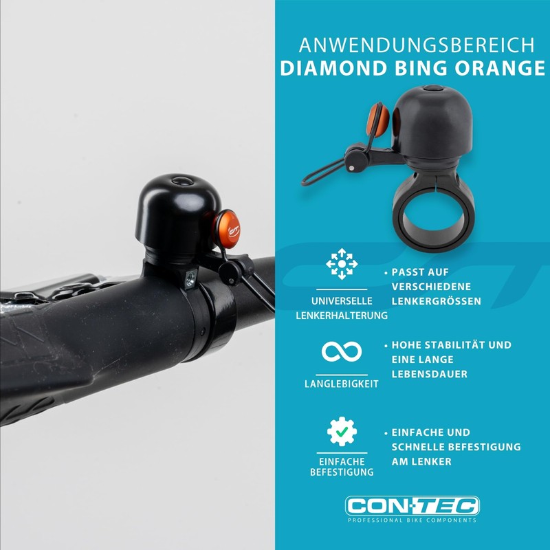 CONTEC Diamond Bing Bike Bell 22.2mm Diameter Standard Handlebar Mount