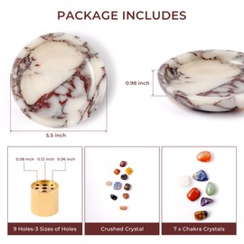WORHE Natural Calacatta Viola Incense Holder, 5.5” Marble Incense Stick Holder with 9 Incense Holes & Crystal Stones, Handmade Incense Burner Ash Catcher for Meditation Yoga Spa Room Decor (WH094)