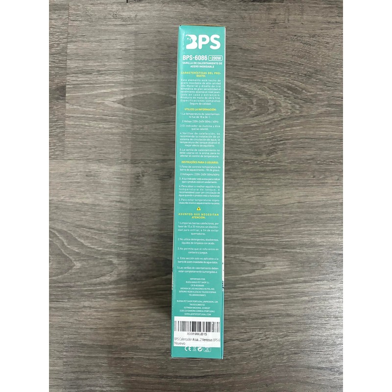 BPS Aquarium Heater Waterproof 200W Stainless Steel 28cm with 2