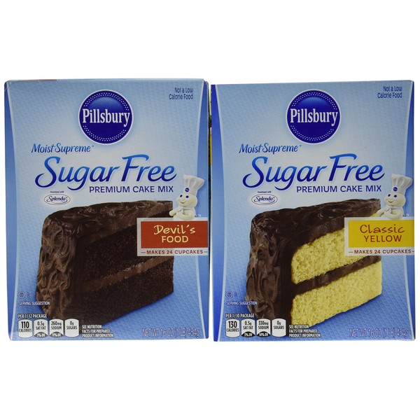 Pillsbury Sugar Free Cake Mix Value Bundle - 1 Box Sugar Free Devil's Food Cake & 1 Box Sugar Free Classic Yellow Cake