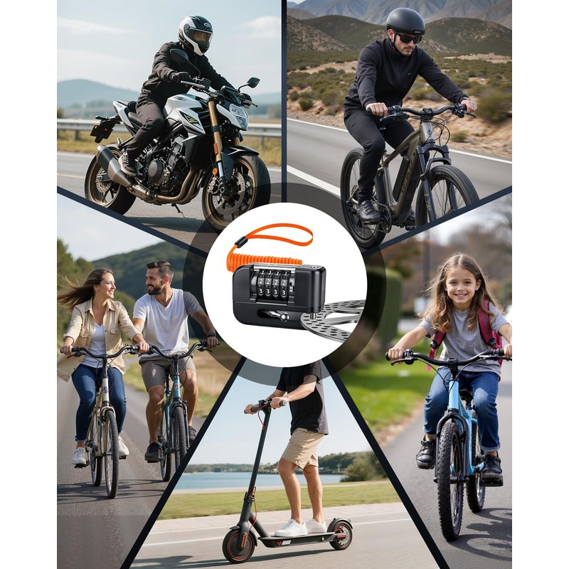 Onvian Motorcycle Disc Brake Lock, 4-Digit Code Locks Anti-Theft Security