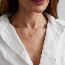 ASCOMY Dainty Gold Necklaces for Women, 14k Gold Plated Delicate CZ Pendant Necklace CZ Hollow Love Heart Necklace Simple Necklace for Women Trendy Minimalist Everyday Jewelry Gifts for Women