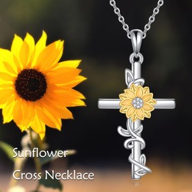 POPLYKE Sunflower Necklace 925 Sterling Silver Daisy Flower Pendant Necklace Sunflower Jewellery Gifts for Mom Wife Daughter