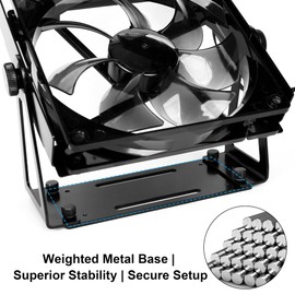 VORZOKISPL Computer Fan Stand - 120mm 140mm PC Fan Desk Stand, Heavy Duty Metal Adjustable Mount with 360° Rotation, Desktop Cooling Stand for PC, Router & Electronics (Fan Not Included)