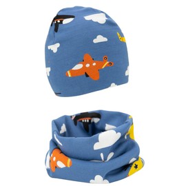 Foruhoo Baby Girls Beanie Hat + Tube Scarf Set of 2 Winter Hat for Boys Girls Cotton, blue plane