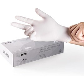 LANON 100 guantes desechables de nitrilo de grado alimenticio con puntas de los dedos texturizadas, 2 mil, látex y sin polvo, blanco, grande