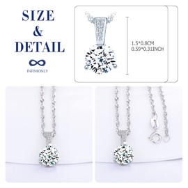 INFINIONLY Women's girl's Diamond Necklace Pendant, 925 sterling silver necklace, Three-claw zircon pendant, Elegant solitaire pendant, Perfect cutting process, Silver