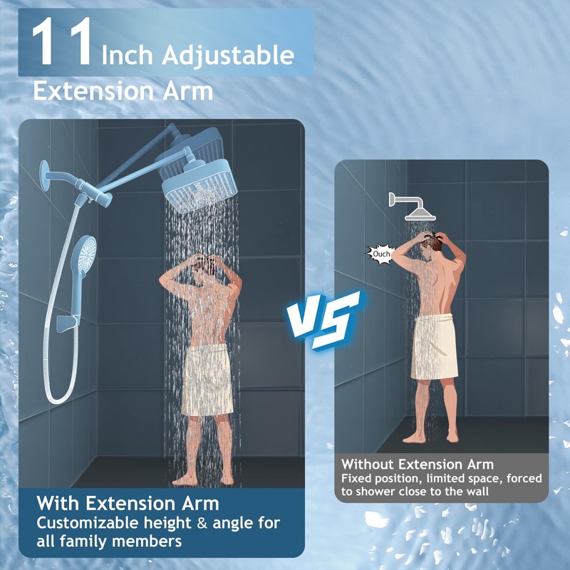 FEELSO High Pressure Rain Shower Head with handheld combo,11" Extension