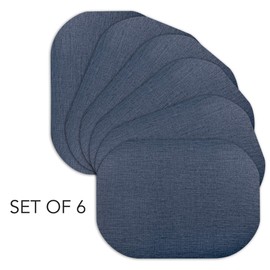 Andie Home Oval Placemats for Kitchen Table and Dining Room, 6-Piece Set, Heat-Resistant and Surface Washable Placemat, Indigo Blue, 17"x12"