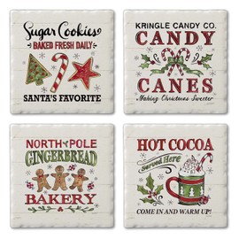 Thirstystone Holiday Treats Assorted Tumbled Tile Stone Coaster 4 Pack with Protective Cork Backing Manufactured in The USA Absorbent Durable Artistic