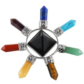Rockcloud Pyramid & 7 Chakra Points Energy Generator,Reiki Healing Crystal Stone,Black Obsidian