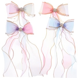 LALAFINA 4pcs Gradient Bowknot Hair Clips for Girls Chic Satin Ribbons Pearls for Daily Wear and Special Occasions Hair Accessories for Birthday and Holidays
