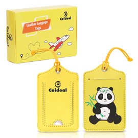 Luggage Tags Leather Printed for Suitcase, Coideal 5 Pcs Travel Bag Name Tag with Magnetic Privacy Flap and Elastic String for Women Men (Yellow)