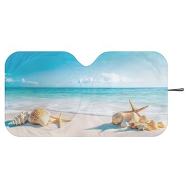 Aplkyhs Beach Starfish Windshield Sun Shade Summer Car Front Window Sunshade Cover UV Protection Heat Reflective Sun Visor Fit Most Car Van Truck