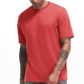 VEIISAR Men's Heavy Weight Crew Neck T-Shirt Mens Premium Cotton Pre Shrunk Tee Coral red S