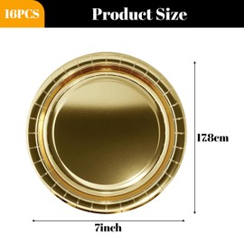 Pack of 16 Paper Plates, Gold Party Plates, Christmas Paper Plates, Disposable Plates, Gold Foil Plate Set, 17.8 cm Party Tableware Set, Dessert Plates for Wedding, Garden, Birthday Party, Weddings,