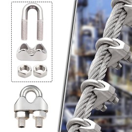 RXKFIGX 12 Pcs Wire Rope Cable Clip Clamps M3,Wire Rope Clamp U Bolt Clamp 304 Stainless Steel Thimble+Aluminum Crimping Loop Sleeve,for Rigging Rope and Tension Cable Garden Tension Wire Ropes