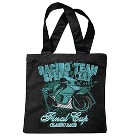 'Shoulder bag "Racing Team Speed Way Final Cup Classic Race Bike Outdoor T-Shirt Route 66 Motorcycle Chopper Gothic Motorcycle Skull Motorcycle Club Bike Shopping Bag School Bags Gym Bag in Black