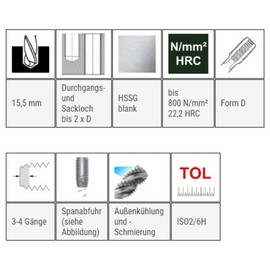 Baer Cutting Tap M18 HSSG Form D Tap - Size M 18 x 2.5 DIN 352 Thread Drill - Tap Professional Hand Tap