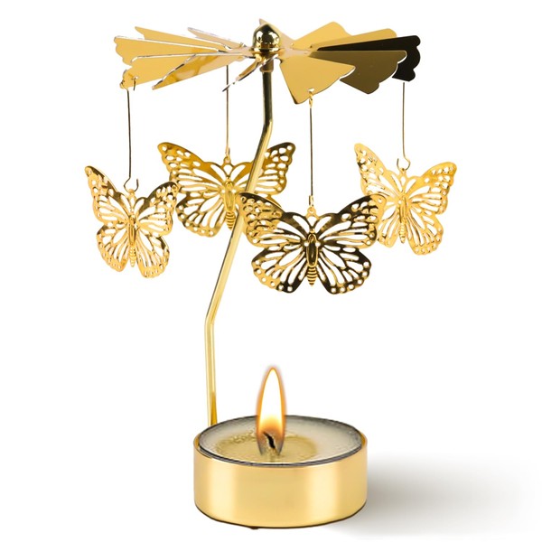 Delsen Rotierende Kerzenhalter, Drehender Schmetterling Kerzenhalter für Tischdekoration Geschenk, Gold Schmetterlinge Teelicht für Heimdekoration, Drehbare Teelichtkarussell Geschenke für Frauen